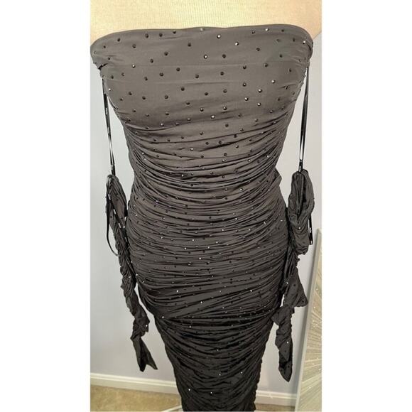 Alex Perry Hyland Crystal Embellished Strapless Ruched Black Maxi Dress Size 2 - Picture 8 of 14